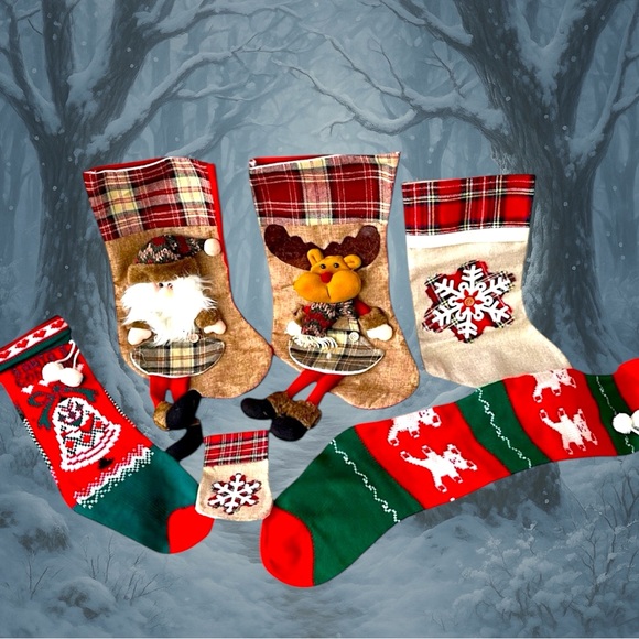 Festive Christmas Mantel Stockings Set of 6 - Brand New - Picture 1 of 10